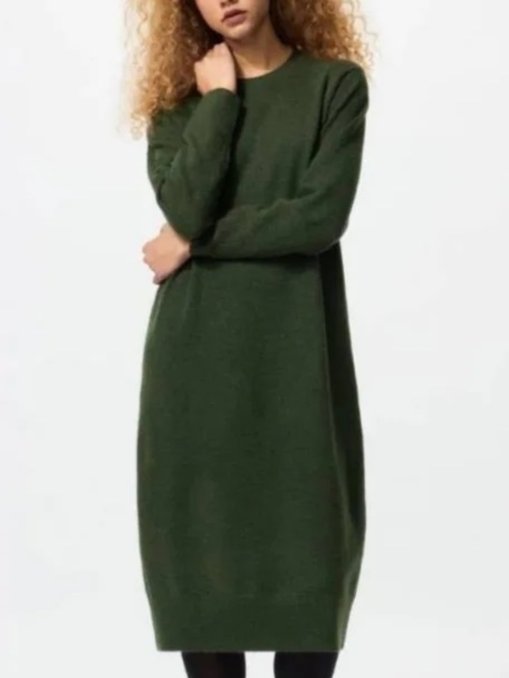 Uniqlo Olive Green Long Sleeve Crewneck Knit Dress